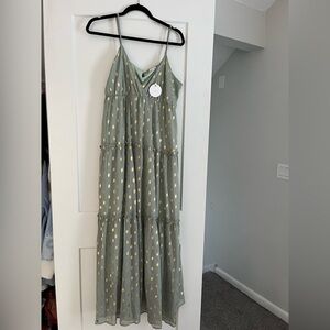 NWT Lulus Green Polka Dot Dress